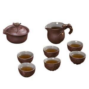 陶立方仿古手抓壺蓋碗套裝 文人畫意中的粗陶茶韻